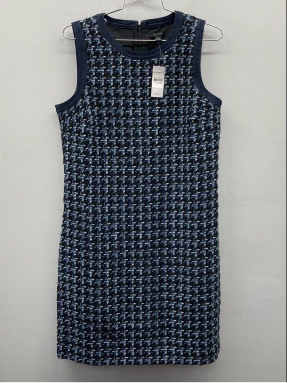 Ann Taylor Navy and Light Blue Houndstooth Sleeveless Midi Dress